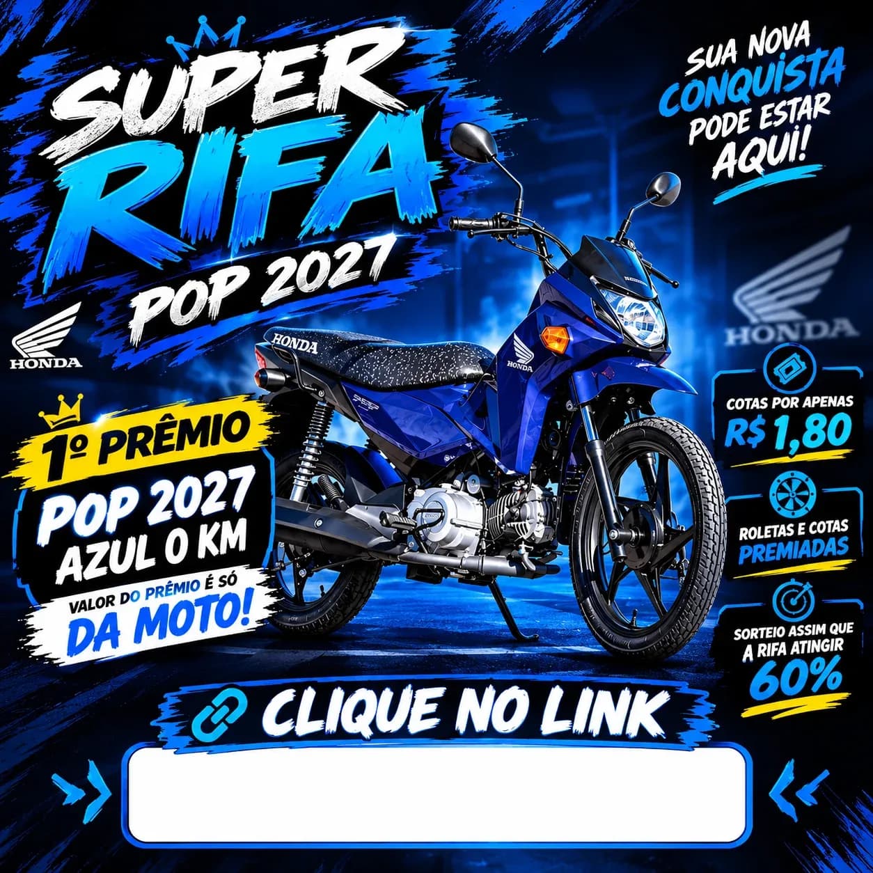 Super Rifa da Pop 2027 Azul 0 KM 💙🍀